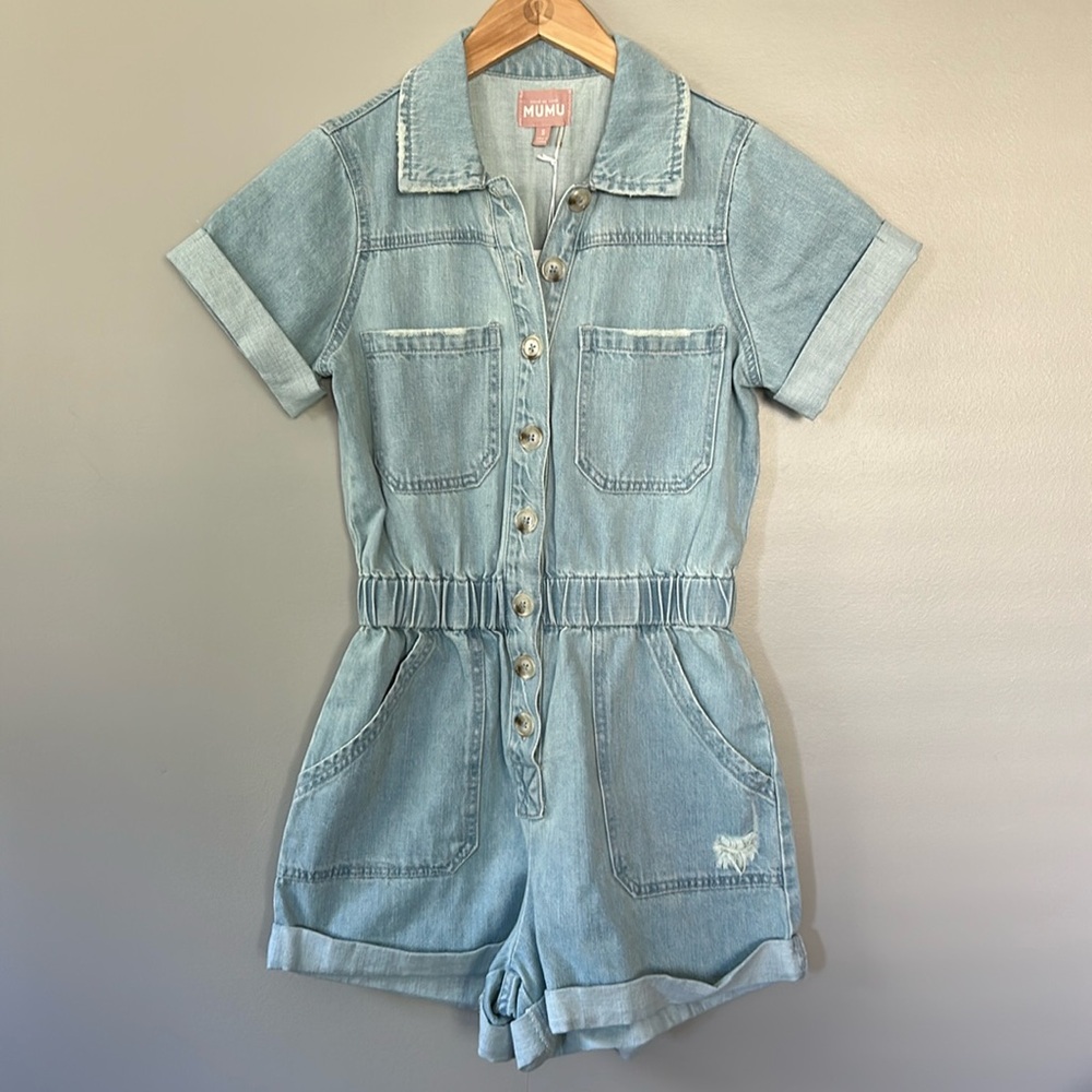 Show me Your MuMu Cannon Romper Dockside Small NWT Jean Denim Blue